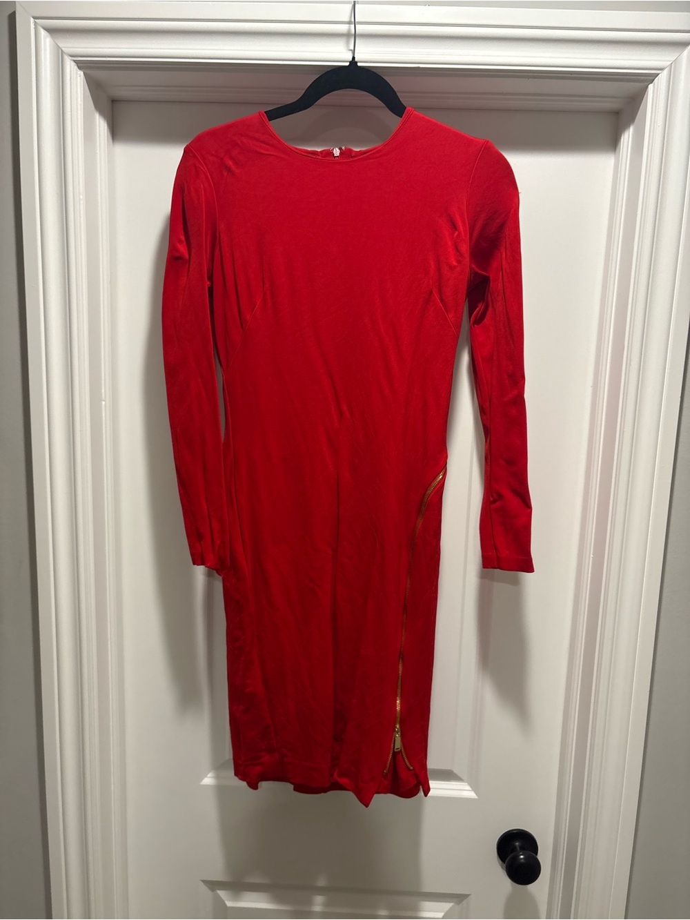 Lauren Ralph Lauren Red Long-Sleeve Mini Dress with Side Zip Accent